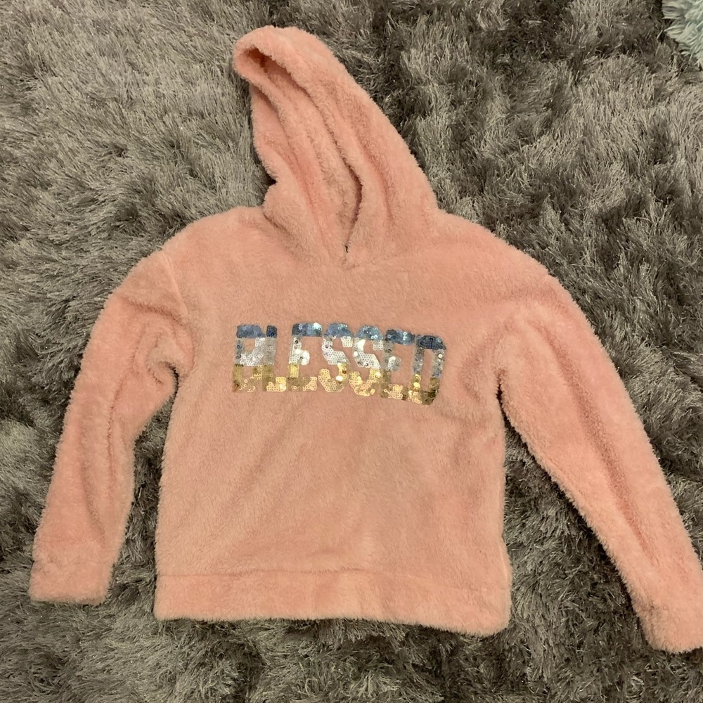 ( BLESSED) LIGHT PINK TEDDY HOODIE
